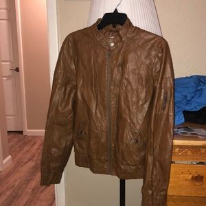 brown leather jacket